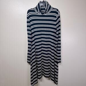 Anthropologie MAEVE White and Navy Striped Dress Turtleneck Women’s Medium